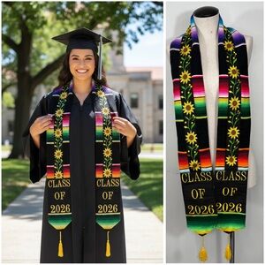 Class of 2026 Mexican Zarape Commencement Graduation Stole with Sunflowers